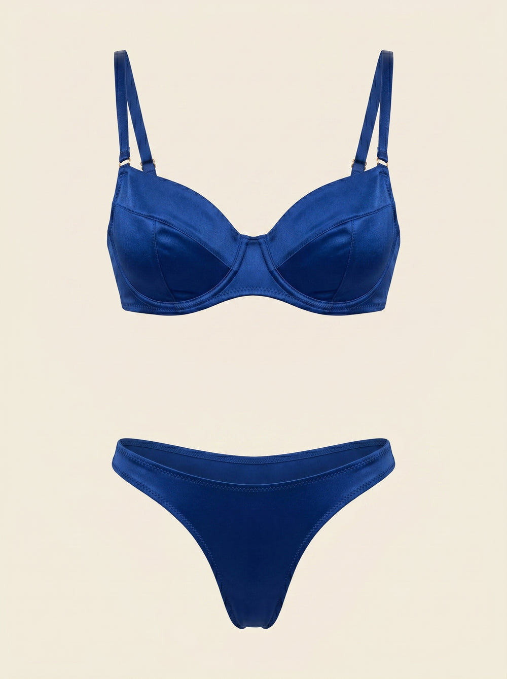 Dunkelblaues Satin-Dessous-Set mit Riemchen-Details