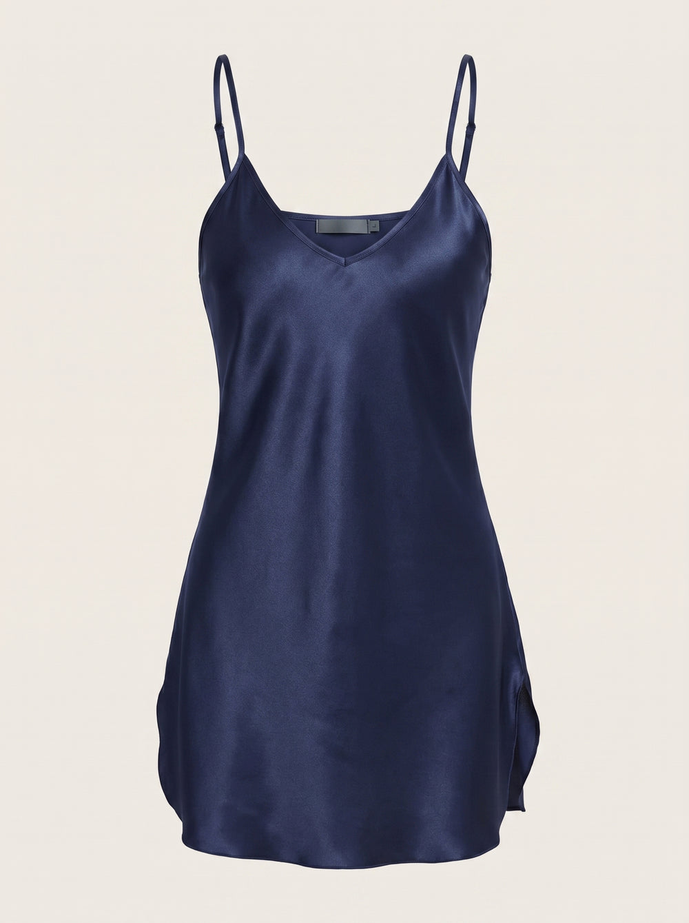 Camicetta da notte blu navy in raso con spalline regolabili