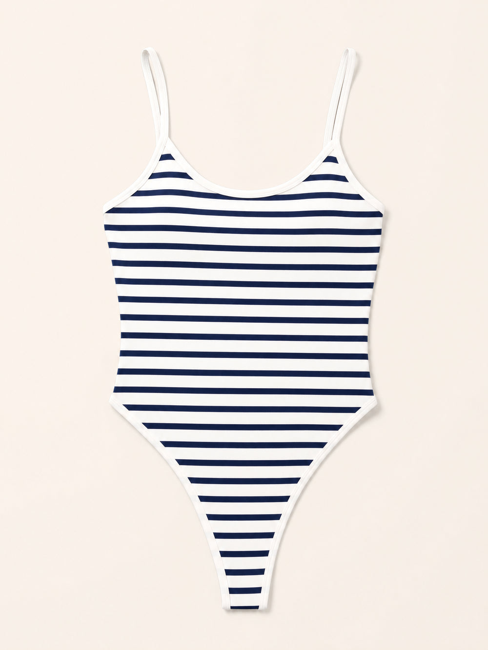 Costume intero in poliestere blu navy a righe con dettaglio a spalline