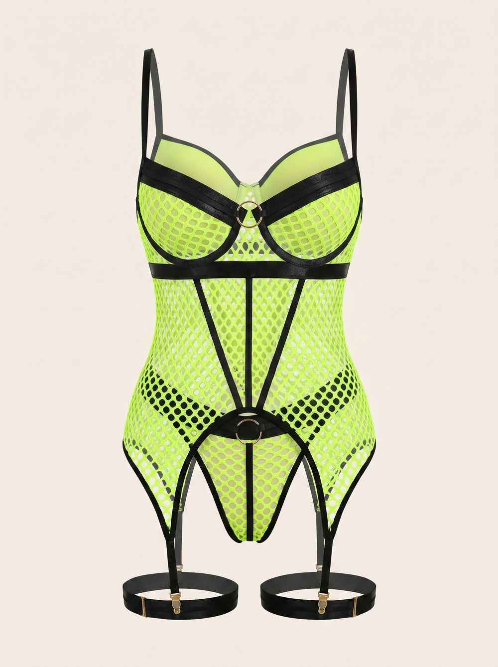 Bustier giallo neon in mesh con dettagli con fasce