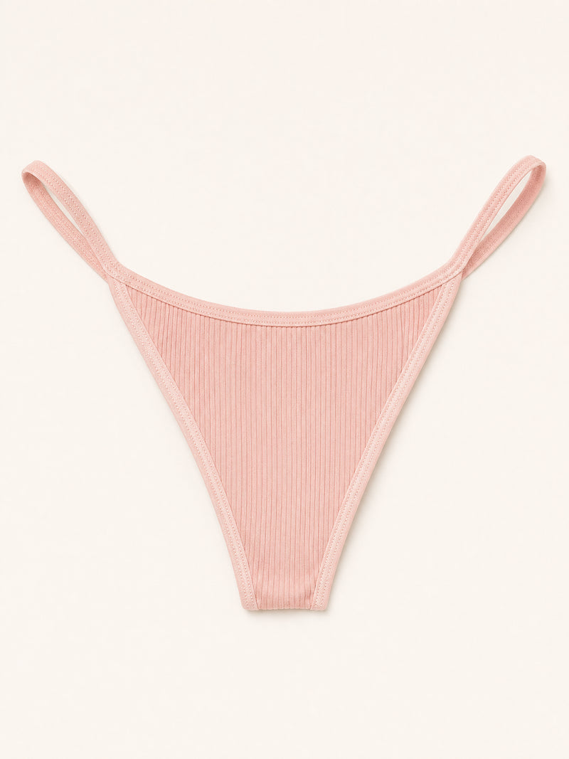 Nude Pink Ribbed Cotton Bodysuit with Strappy Design