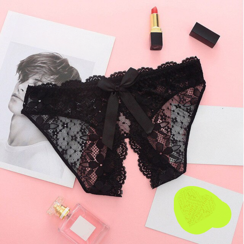 Peach Lace Panty with Bow Detail and Scalloped Edges-Panty-Bellascena-Black-Universal-bellascena