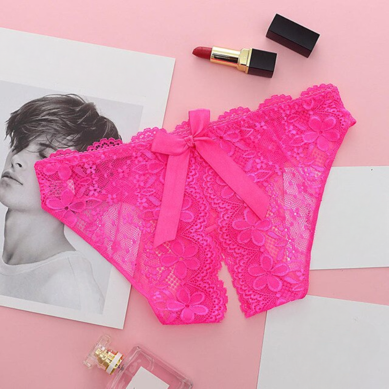 Peach Lace Panty with Bow Detail and Scalloped Edges-Panty-Bellascena-Pink-Universal-bellascena