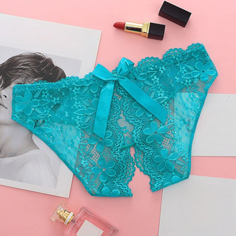 Peach Lace Panty with Bow Detail and Scalloped Edges-Panty-Bellascena-Turquoise-Universal-bellascena