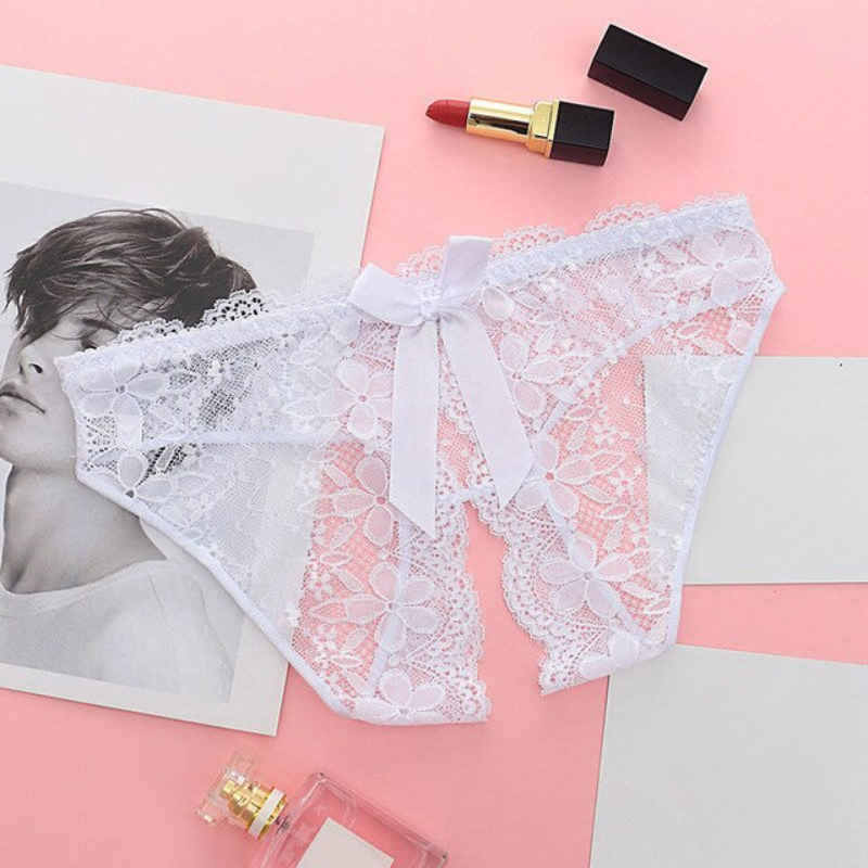 Peach Lace Panty with Bow Detail and Scalloped Edges-Panty-Bellascena-White-Universal-bellascena