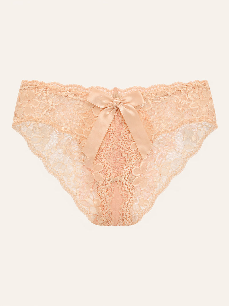 Peach Lace Panty with Bow Detail and Scalloped Edges