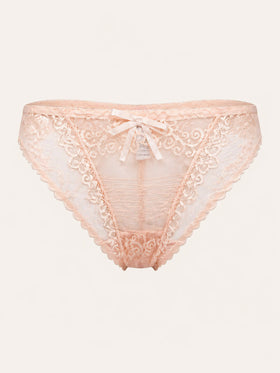 Peach Lace Panty with Strappy Sheer Details-Panty-Bellascena-bellascena