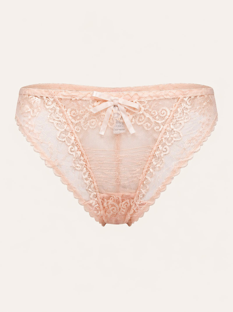 Peach Lace Panty with Strappy Sheer Details