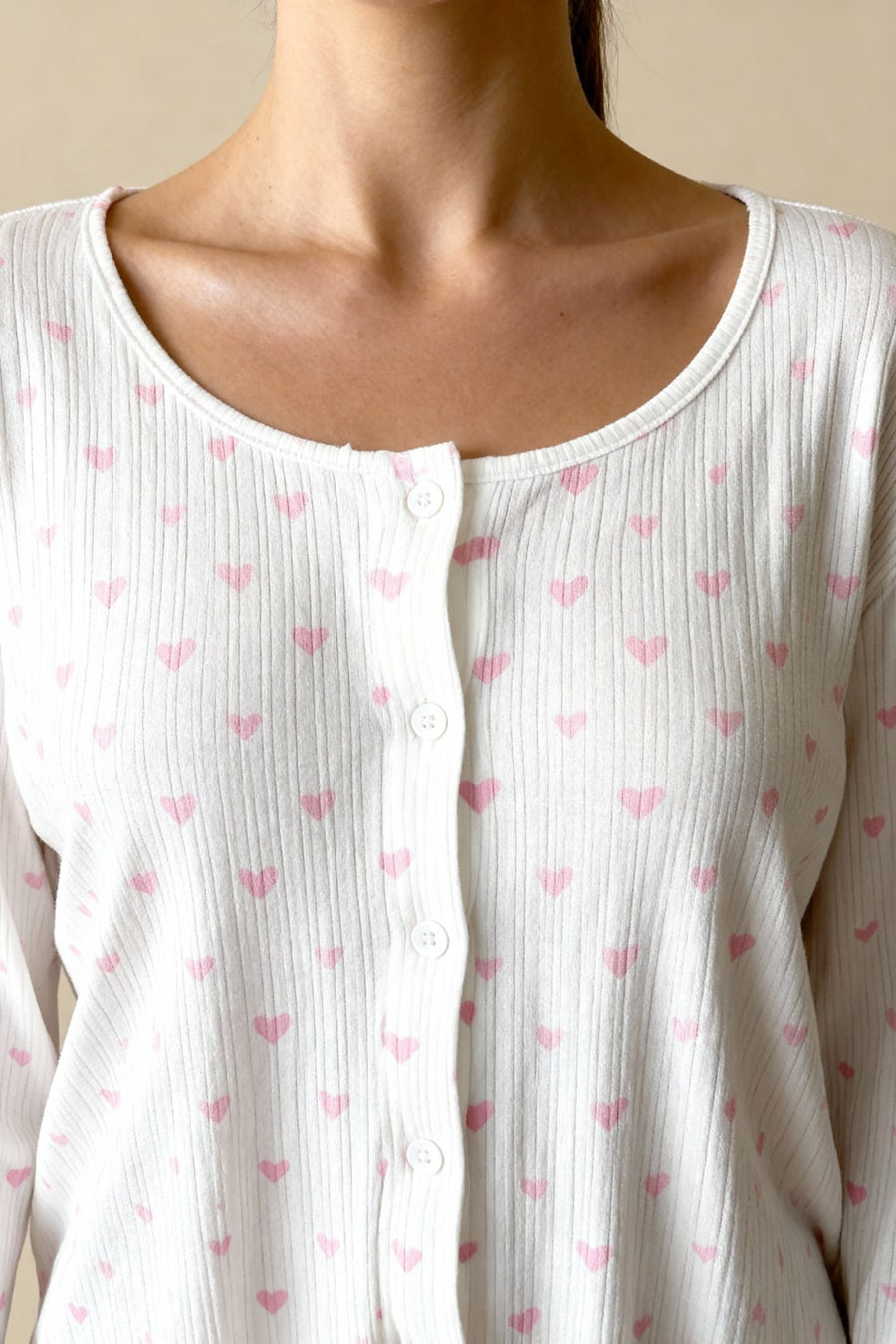Pink Heart Cotton Pajama Set with Ruffled Edges-Pajama Set-Bellascena-bellascena
