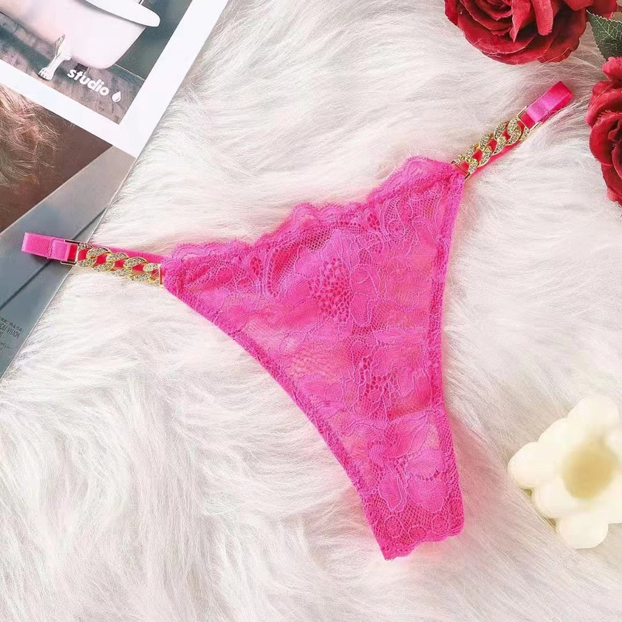 Pink Lace Bodysuit with Sheer Chain Detailing-Panty-Bellascena-bellascena