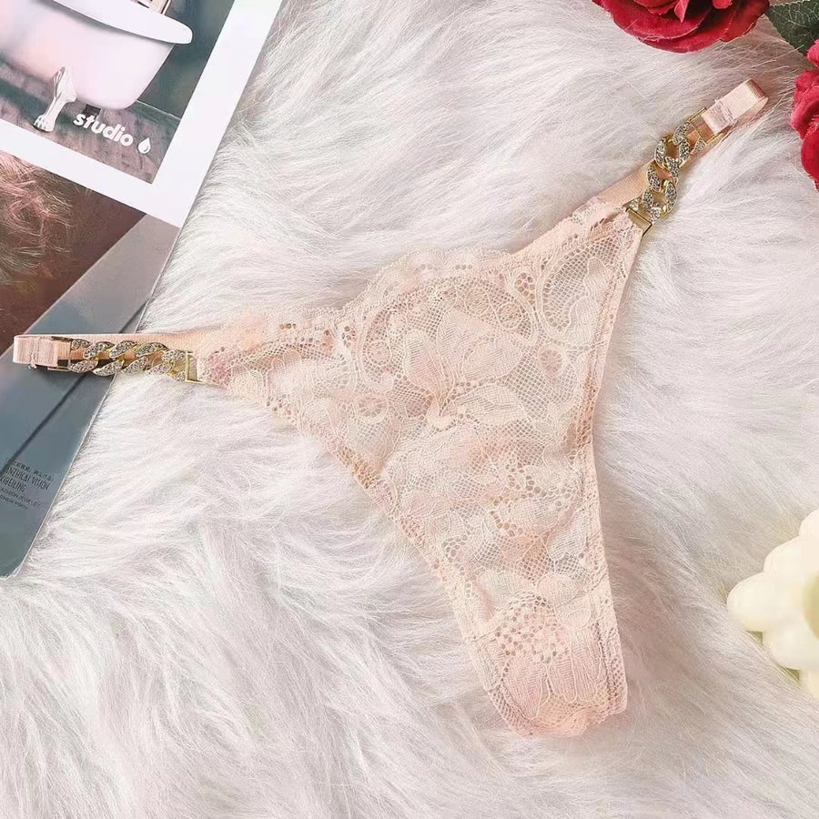 Pink Lace Bodysuit with Sheer Chain Detailing-Panty-Bellascena-Beige-S/M-bellascena