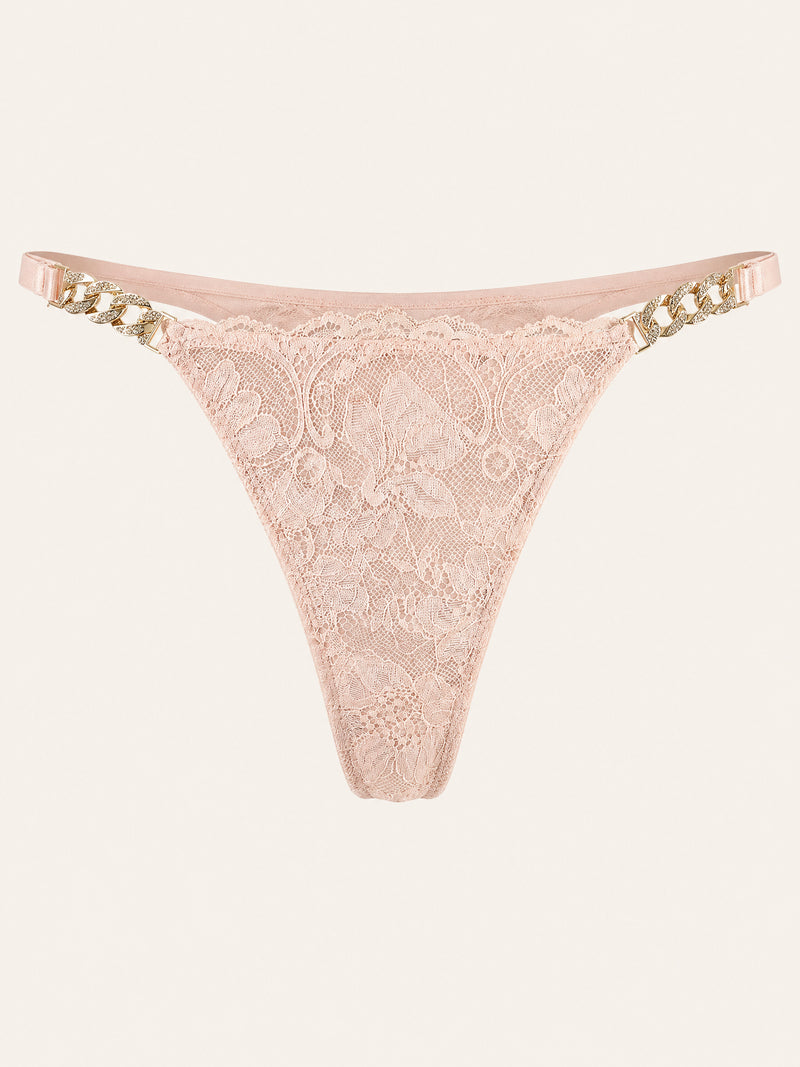 Pink Lace Bodysuit with Sheer Chain Detailing