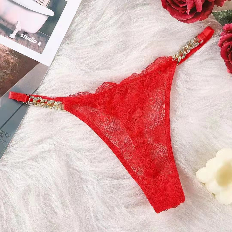 Pink Lace Bodysuit with Sheer Chain Detailing-Panty-Bellascena-Red-S/M-bellascena