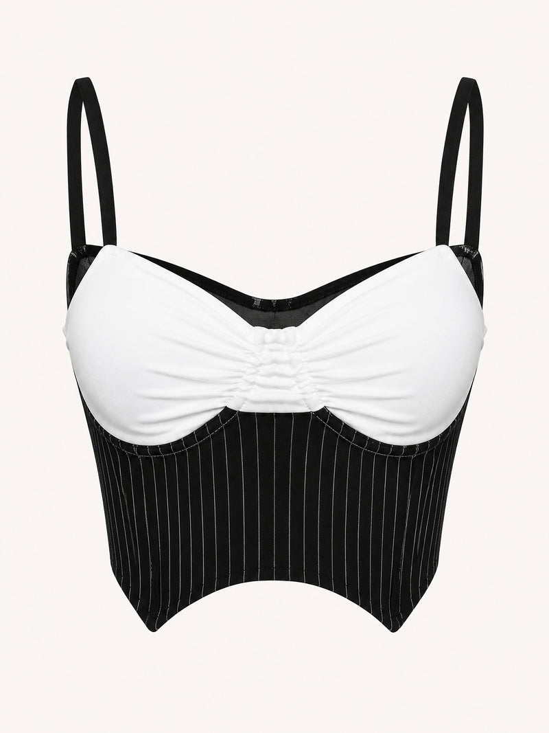 Zwart-wit gestreept korsettopje van polyester met details van bandjes