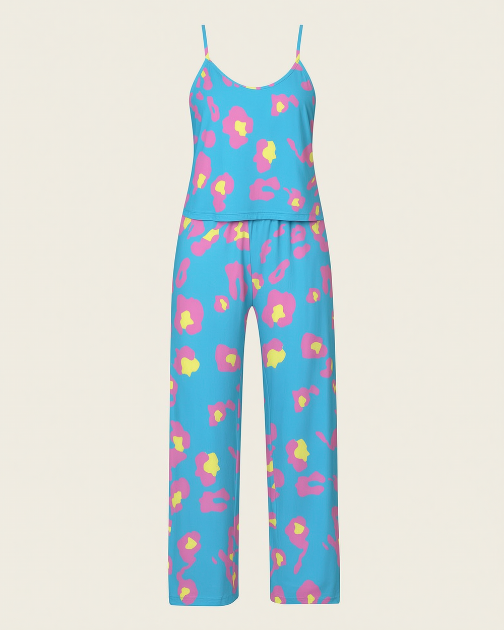 Set pigiama in cotone multicolore con stampa astratta e canotta senza maniche, taglie forti