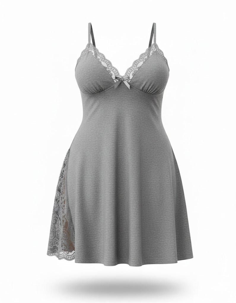 Plus Size Black Cotton Nightgown with Lace Trim-Nightgown-Bellascena-bellascena