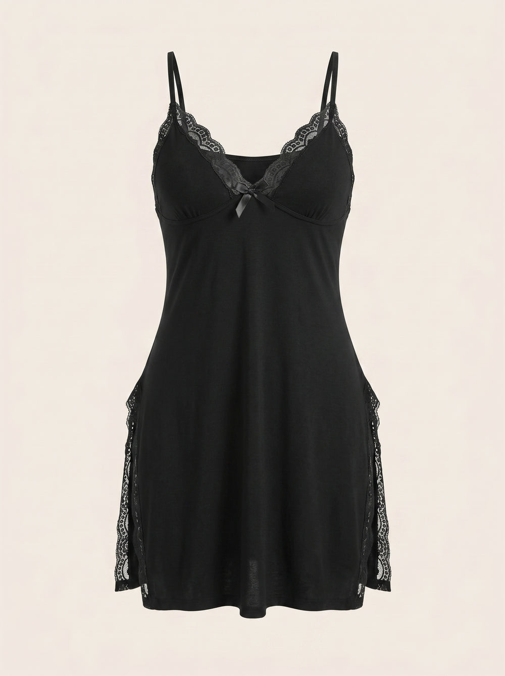 Plus Size Black Cotton Nightgown with Lace Trim