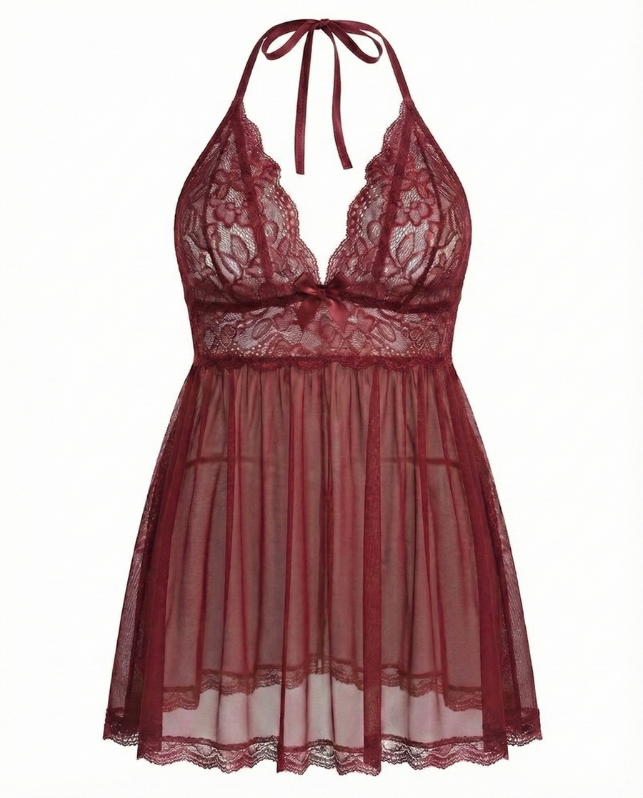 Plus Size Black Lace Babydoll with Scalloped Edges-Lingerie Set-Bellascena-bellascena