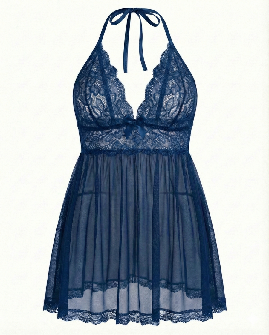 Plus Size Black Lace Babydoll with Scalloped Edges-Lingerie Set-Bellascena-bellascena