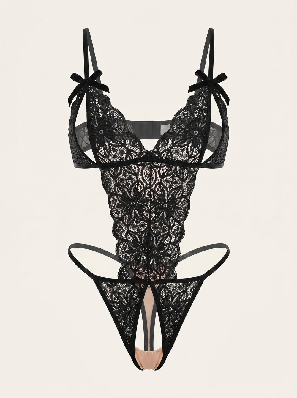 Body in pizzo nero taglie forti con intagli decorativi
