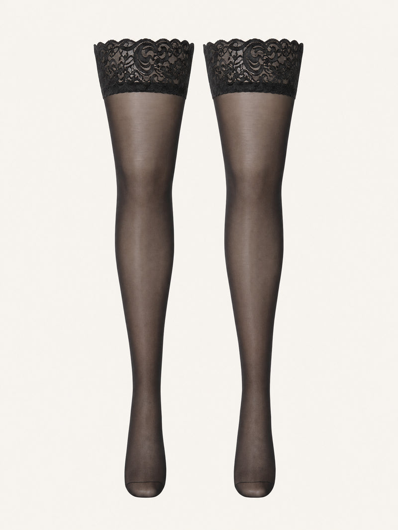 Plus Size Black Mesh Tights with Lace Pattern