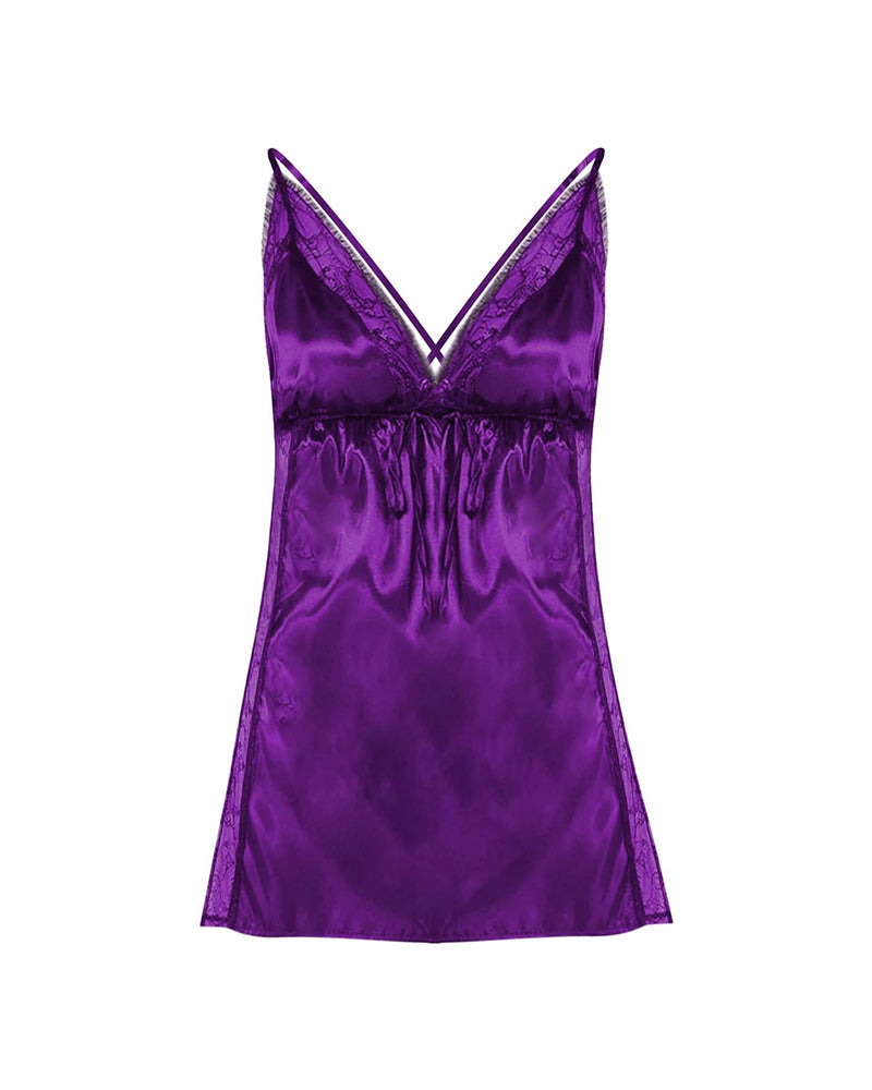 Plus Size Burgundy Satin Babydoll Nightdress with Lace Details-Nightgown-Bellascena-bellascena