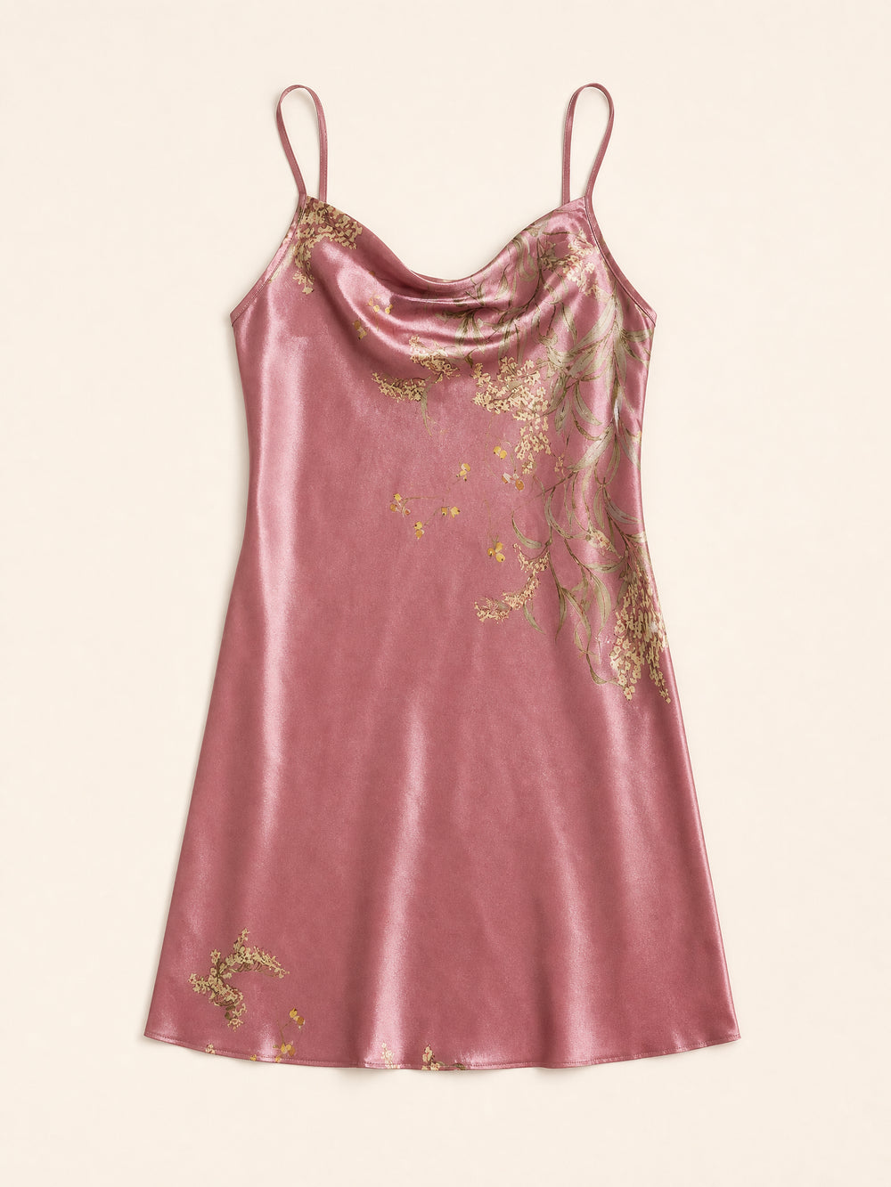 Camicia da notte in raso rosa con stampa floreale, taglie comode e scollo a cappuccio