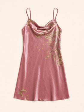 Plus Size Floral Pink Satin Nightgown with Cowl Neck-Nightgown-Bellascena-bellascena