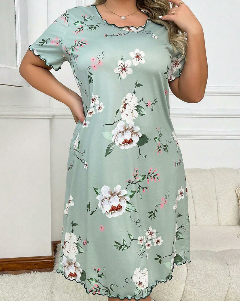 Plus Size Leopard Heart Cotton Nightdress with Scalloped Edges-Nightgown-Bellascena-bellascena