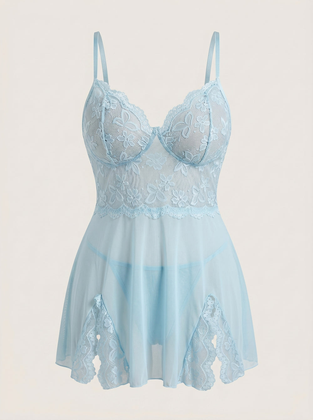 Plus Size Light Blue Lace Slip Dress with Slit