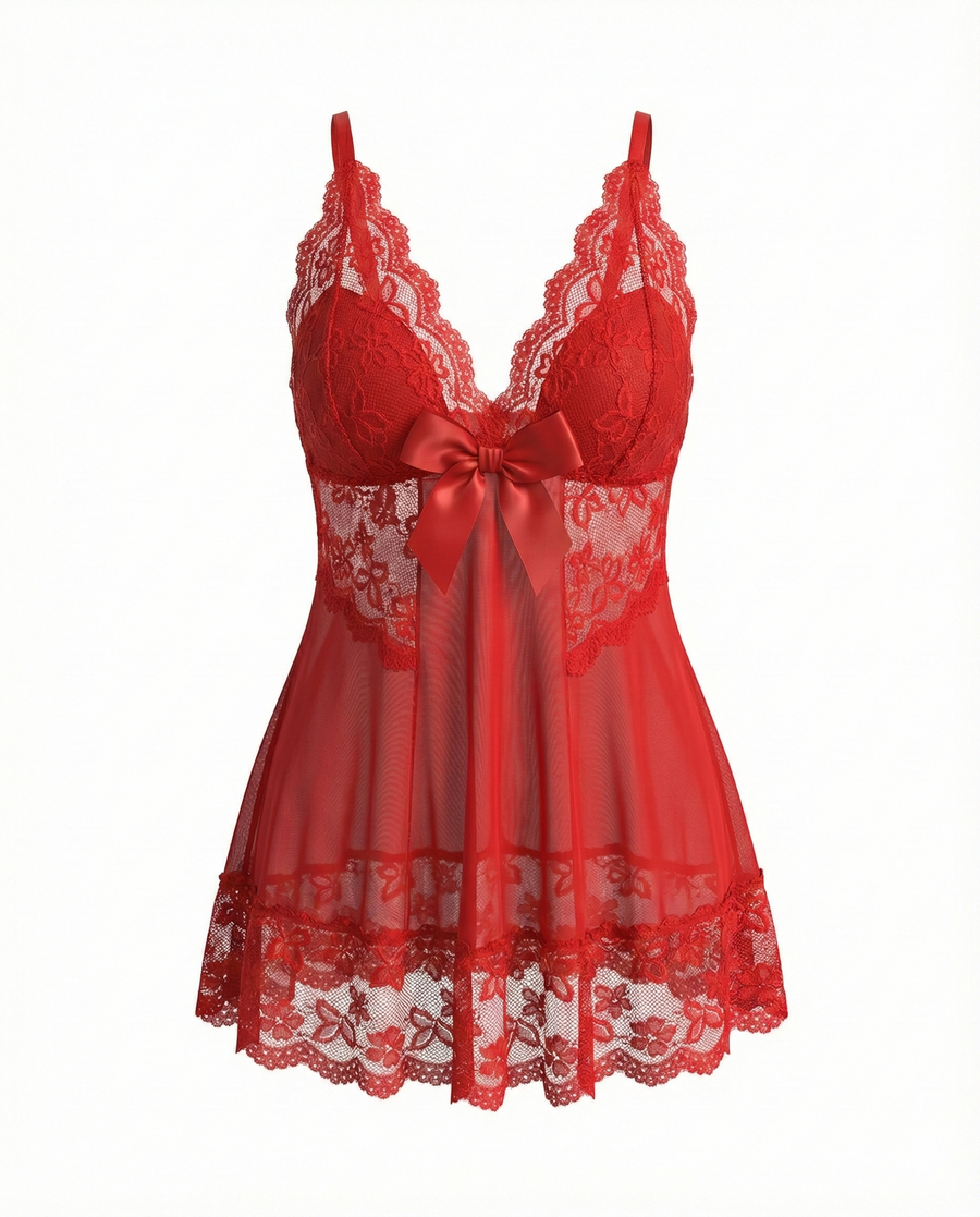 Plus Size Light Pink Lace Camisole Set with Bow Detail-Lingerie Set-Bellascena-bellascena