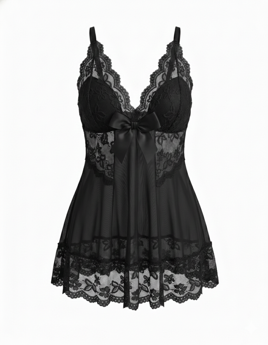 Plus Size Light Pink Lace Camisole Set with Bow Detail-Lingerie Set-Bellascena-bellascena