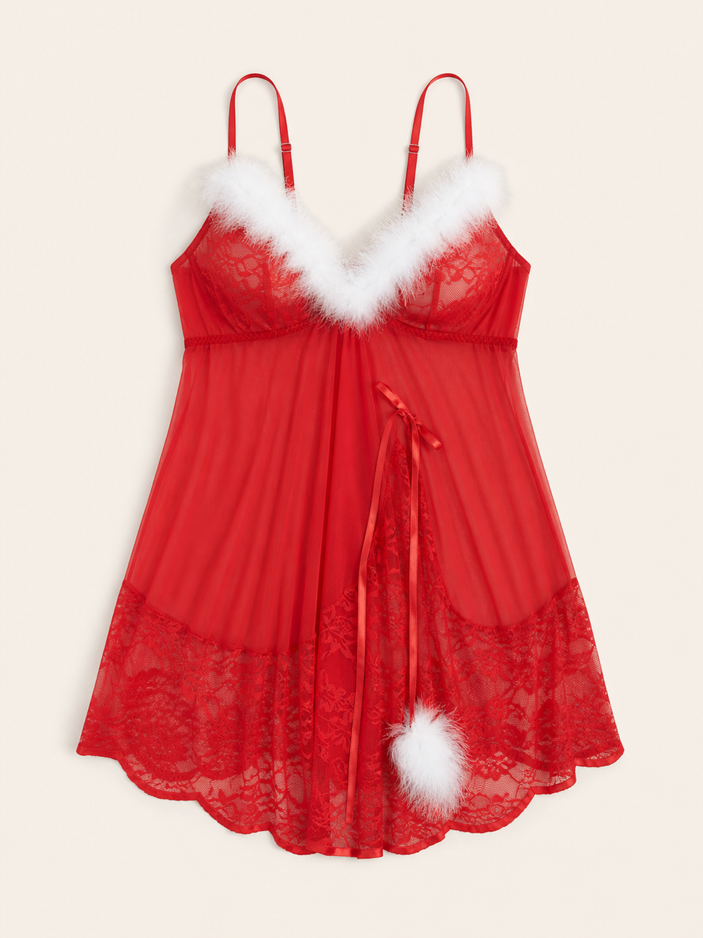 Babydoll rossa taglie forti con bordo in pelliccia sintetica