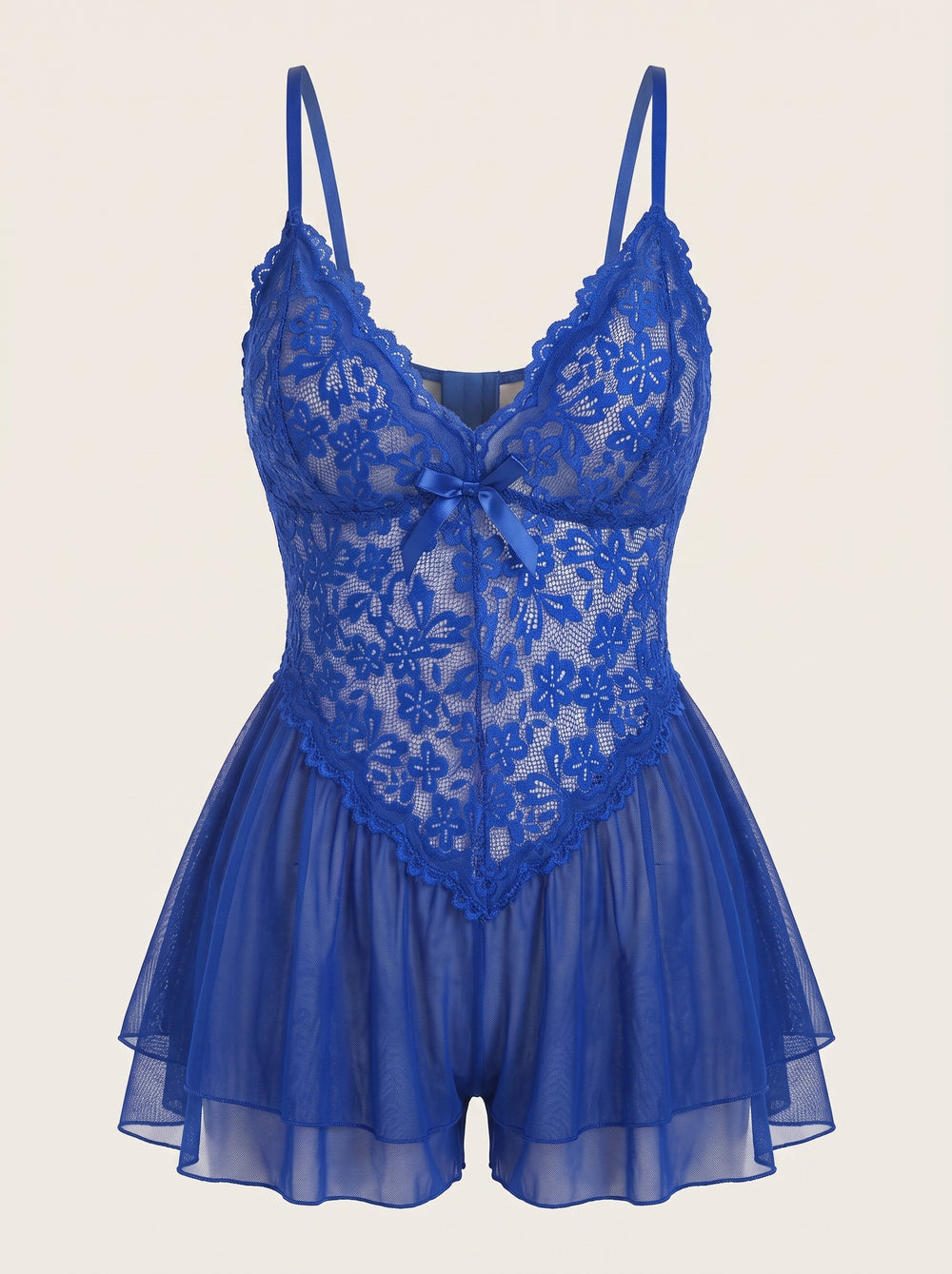 Body in pizzo blu reale per taglie forti con dettaglio floreale