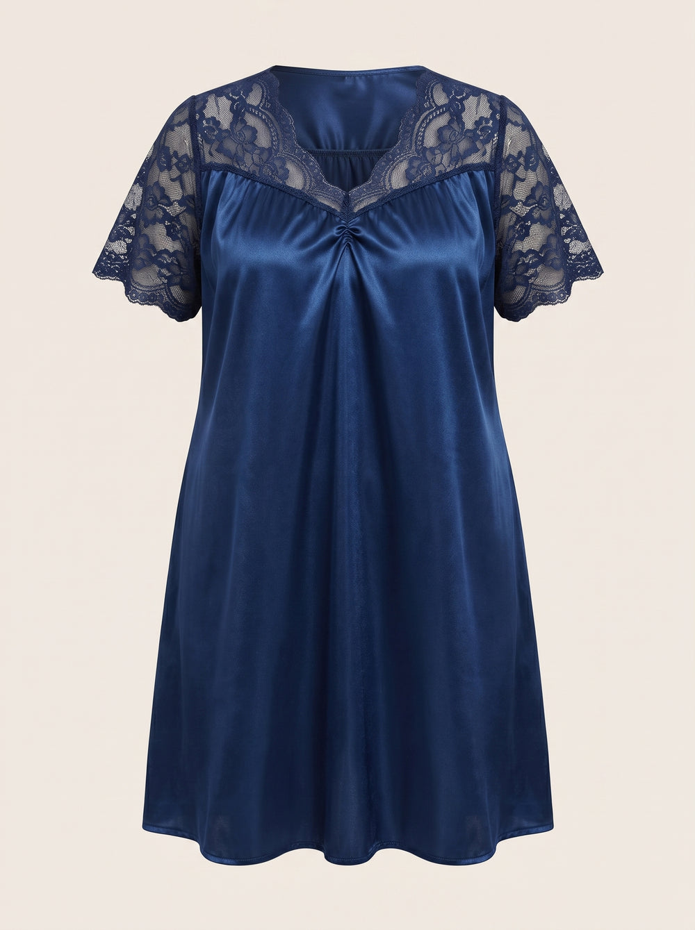 Set pigiama blu reale in seta con motivo in pizzo, taglie forti