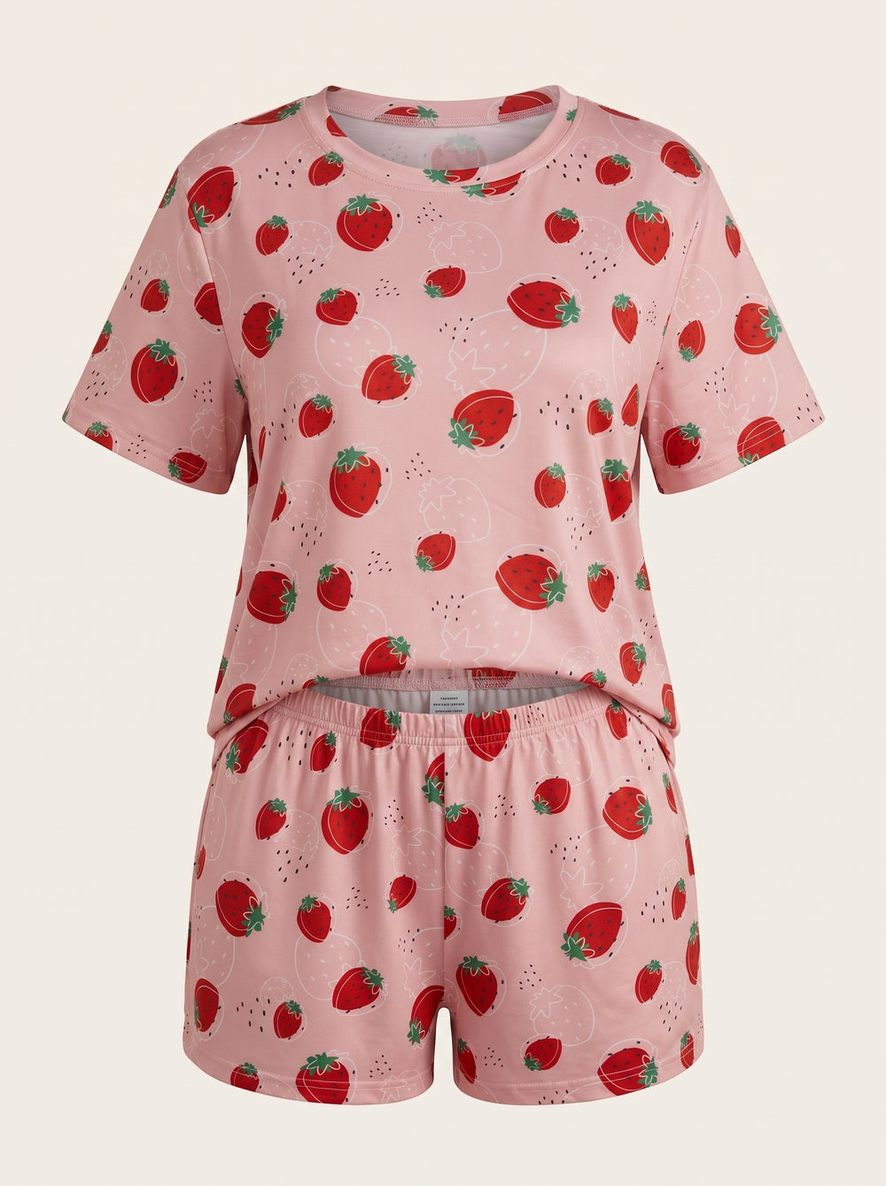 Set pigiama in cotone con stampa di fragole e pantaloncini, taglie forti