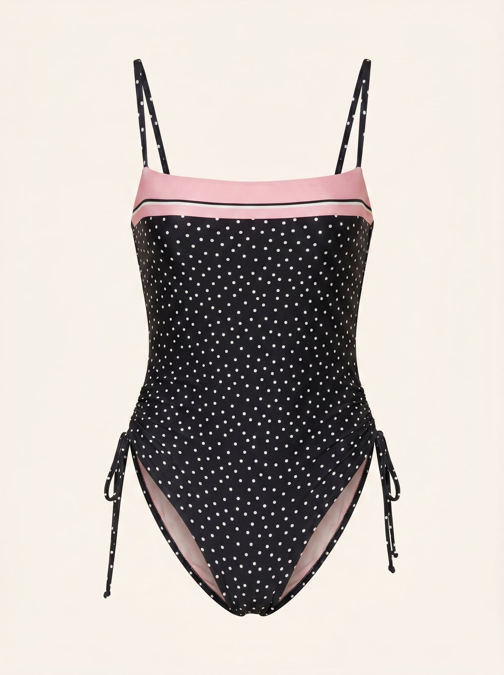 Costume intero sintetico a pois con allacciatura laterale