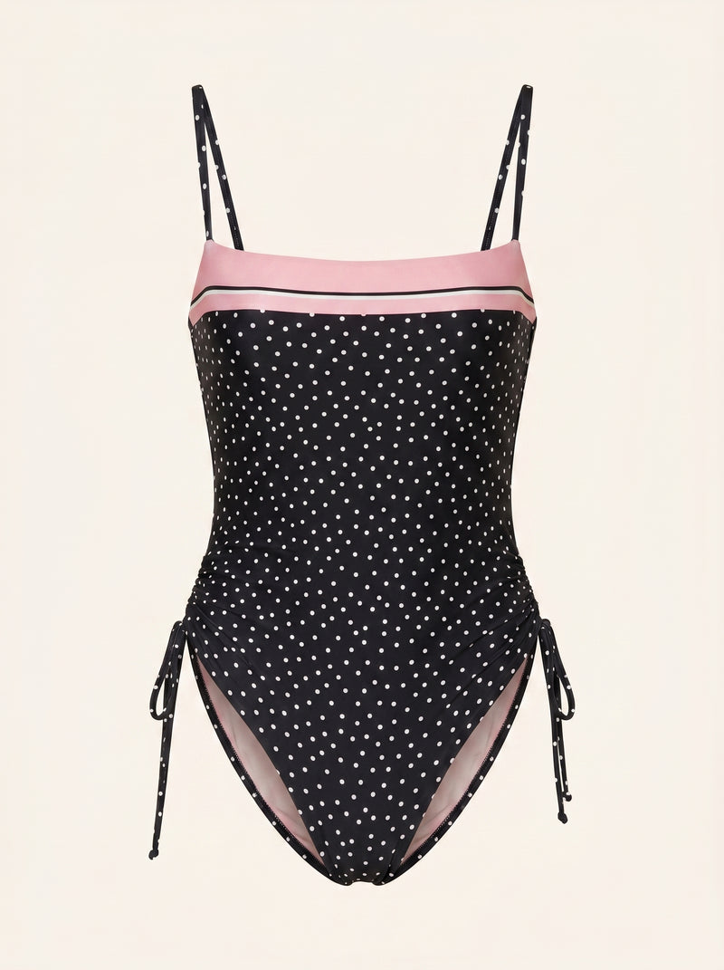 Costume intero sintetico a pois con allacciatura laterale