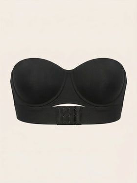 Push-Up Black Satin Strapless Bra with Seamless Fit-Bra-Bellascena-Black-S-bellascena