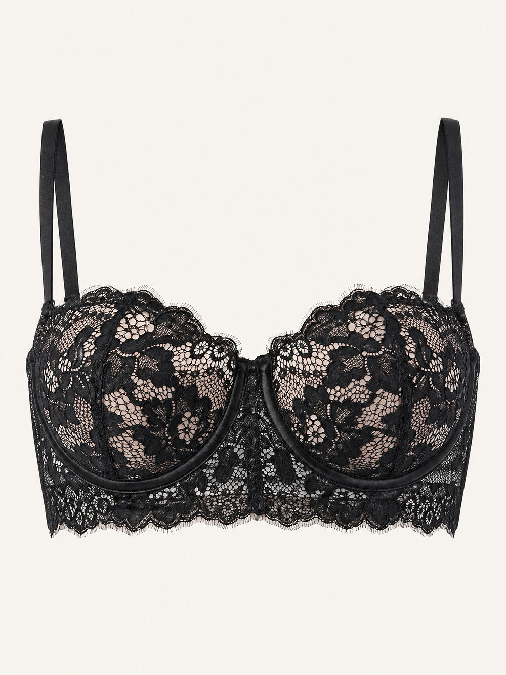 Reggiseno push-up in pizzo nero floreale con spalline regolabili