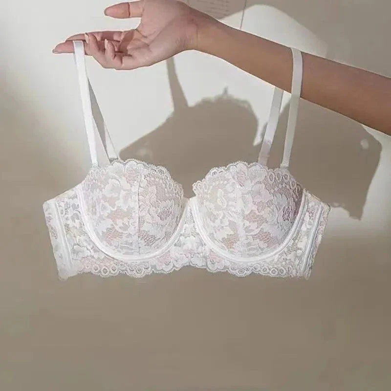 Push-Up Floral Black Lace Bra with Adjustable Straps-Bra-Bellascena-White-32-bellascena