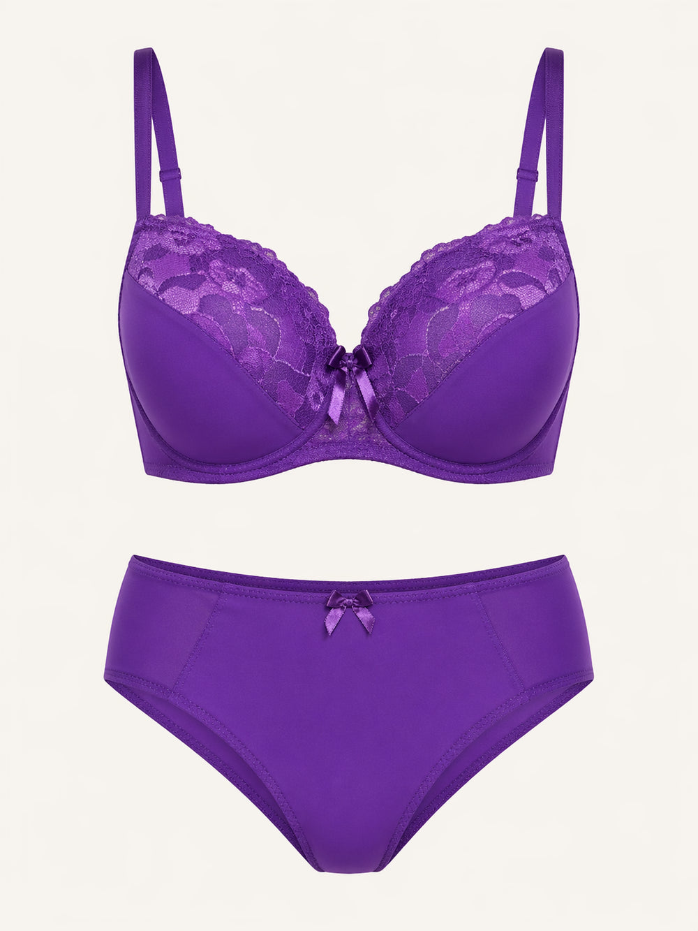 Ensemble de lingerie push-up violet en dentelle avec nœud décoratif