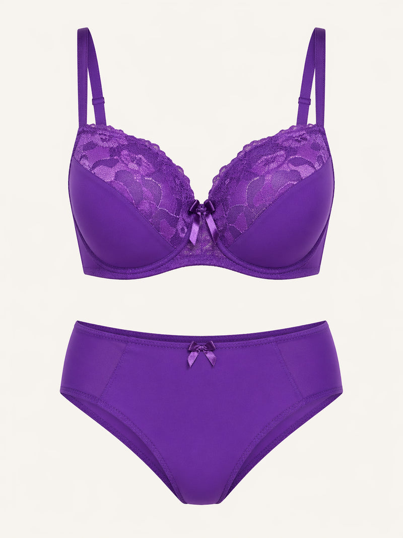 Push-Up Purple Lace Push-Up Bra with Bow Detail