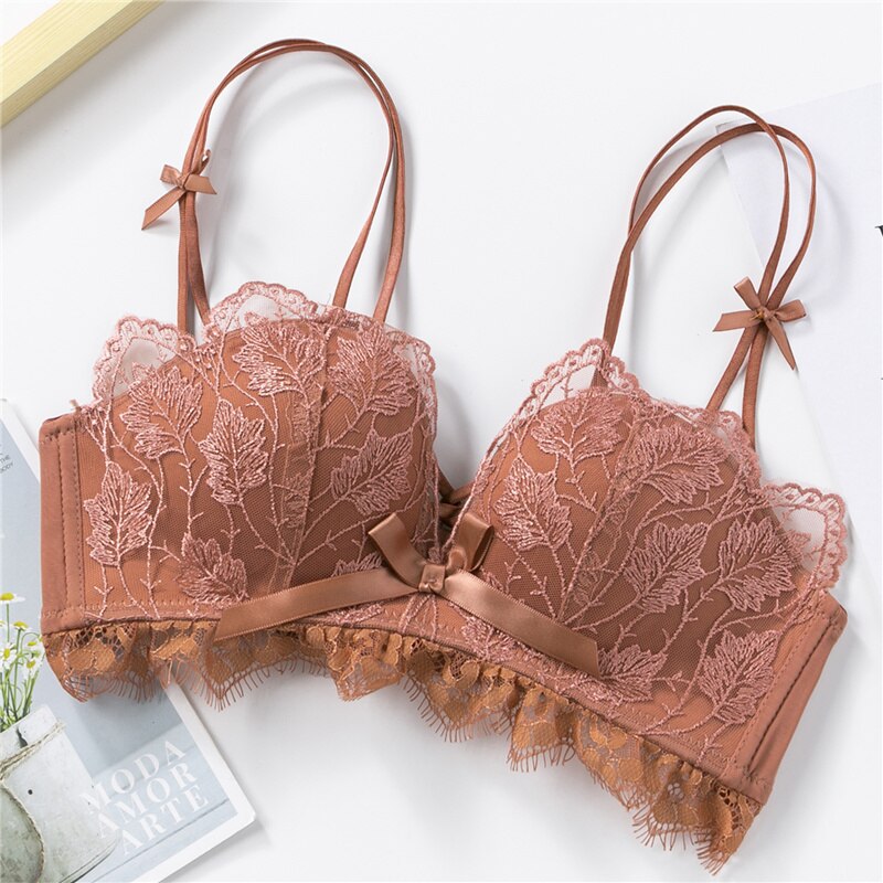 Push-Up Tan Lace Push-Up Bra with Scalloped Edges-Bra-Bellascena-Brown-70A-bellascena