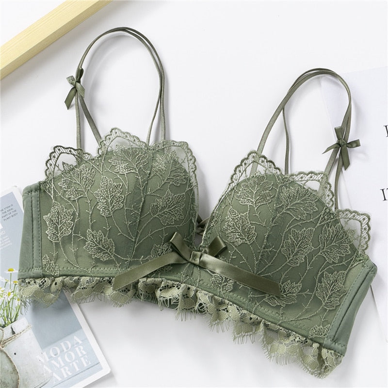 Push-Up Tan Lace Push-Up Bra with Scalloped Edges-Bra-Bellascena-Green-70A-bellascena