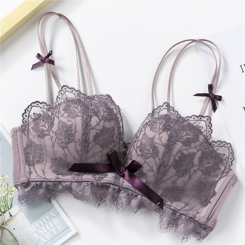 Push-Up Tan Lace Push-Up Bra with Scalloped Edges-Bra-Bellascena-Purple-70A-bellascena