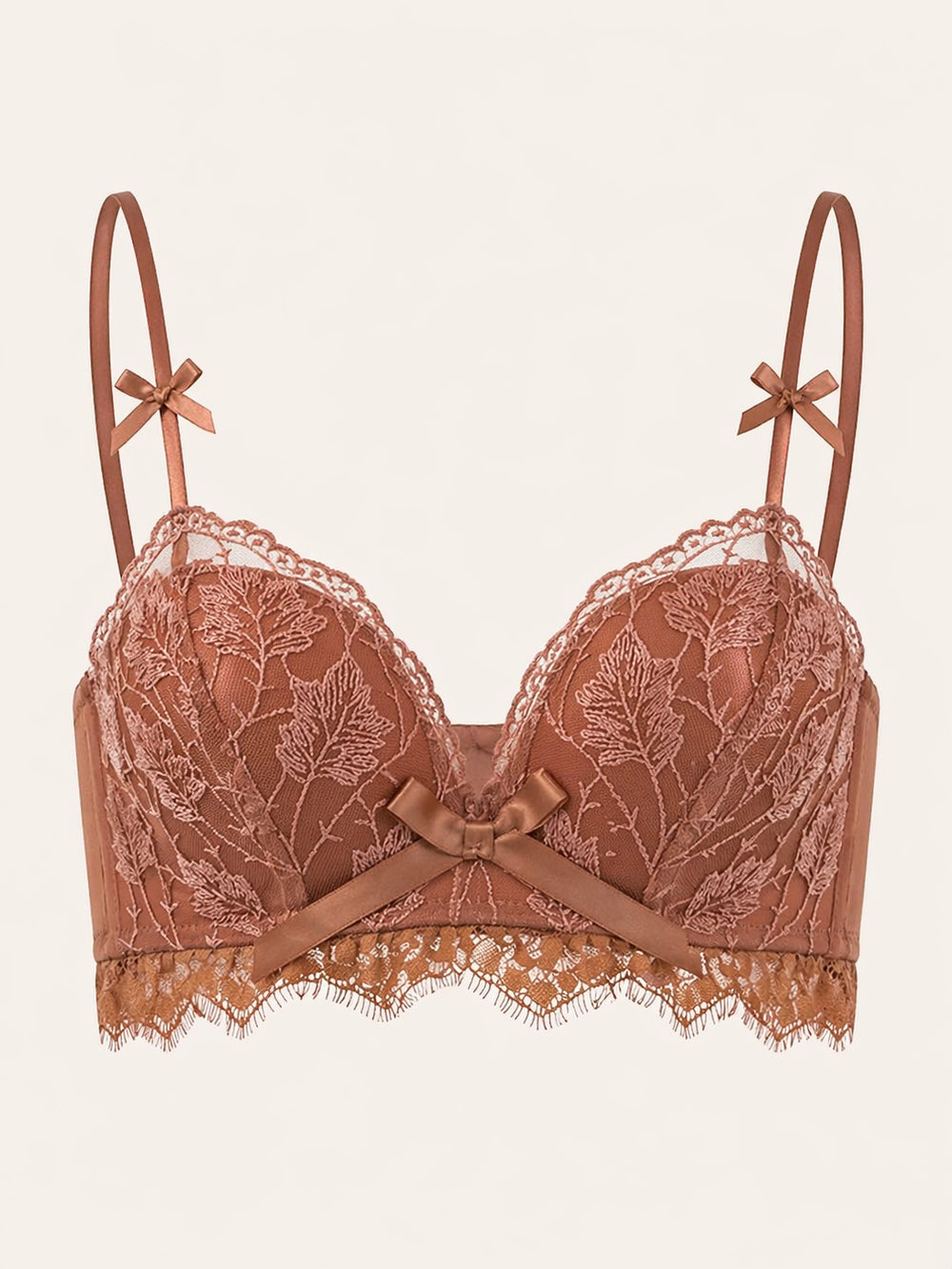 Reggiseno push-up color beige in pizzo con bordi smerlati