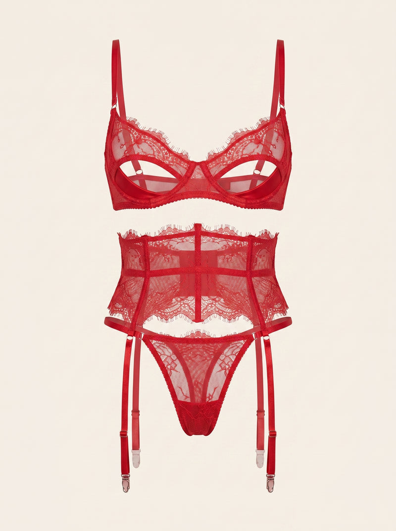 Red Lace Bodysuit with Strappy Detail