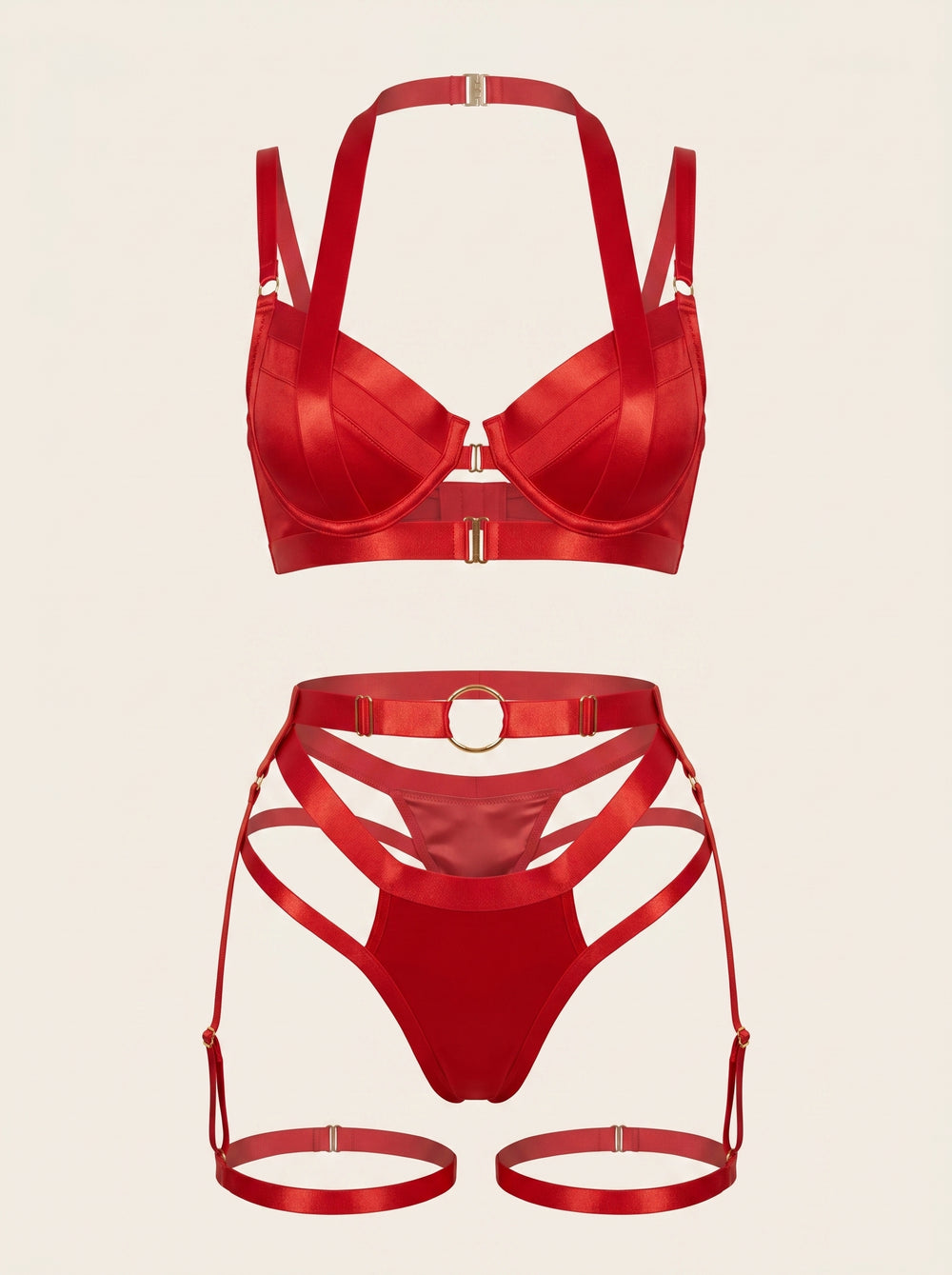 Rotes Spitzen-Dessous-Set mit Cut-out-Detail