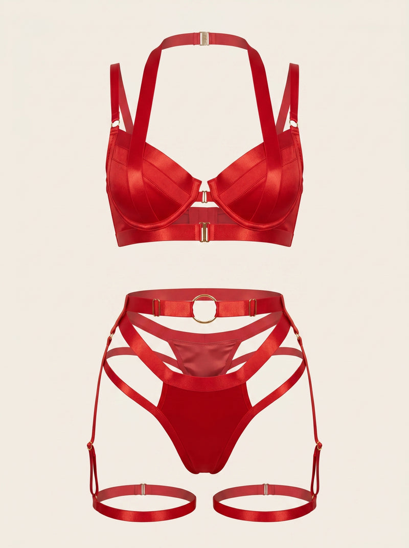 Set di lingerie in pizzo rosso con dettaglio cut-out